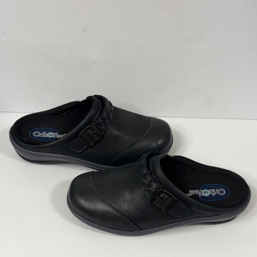 Orthofeet Women’s Black Braided Strap Slip-On Clog